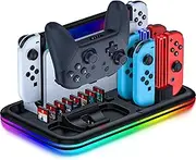 RGB Switch Charger Dock for Nintendo Switch/Switch Lite/OLED，Switch Charging Stand with 8 Games Storage for Switch Pro Controller Joycons