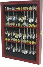 Spoon Display Case 36 Pcs Tea Souvenir Cherry Solid Wood Glass Lock Holder Rack