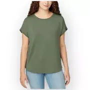 Buffalo David Bitton Womens Short Sleeve French Terry Top, Sage, Size Small 297