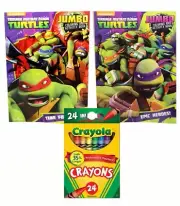 2x Ninja Turtles Coloring Activity Books + 24 Crayons Learning Drawing for kids