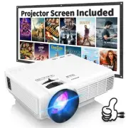 Projector with Two-way Bluetooth, Mini Projector with Projector Screen, Full ...