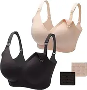 [Foamalusion] 2 Pack Nursing Bras for Breastfeeding, Seamless Maternity Bras Pregnancy Wireless Bralettes with Extra Extender