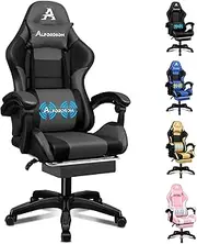 ALFORDSON Ergonomic Massage Gaming Chair Racing Computer Office Chair with Extra Large Lumbar Cushion, High Back Recliner Video Game Chair Leather Swivel Home Desk Task Chair, Elite Grey