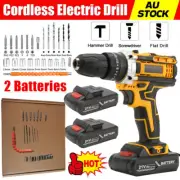21V Cordless Drill w/2 Battery Heavy Duty Impact Driver Kit Brushless Hammer Set