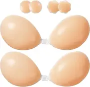 [Premillow] Adhesive Bra Strapless Sticky Bra Push Up 2 Pairs Invisible Silicone Bras with Pasties Nipple Covers for Women