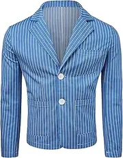 [JEShifangjiusu] Men's Slim Fit Striped Suit Casual Vintage Blazer Tuxedo for Prom,Dinner,Party, Blue, M