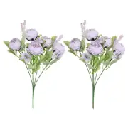 5 Branch Artificial Silk Peony Hydrangea with Stem, 2 Pack Fake Flowers, Purple