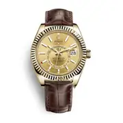 Original Rolex Sky-Dweller Champagne Dial Automatic 18kt Yellow Gold Men's Leather Watch 326138CSL