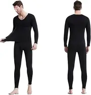 [STKARCV] Mens V-Neck Thermal Underwear Set Long Johns Men Autumn Winter Shirt and Pants 2 Piece Set Male Long Underwear Thermal(Black,Asian Size 3XL)