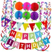 Fecedy Happy Birthday Banner with Paper Flag Bunting Paper Circle Colorful