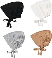 [Fadcaer] 4 Pieces Hijab Undercap for Women, Soft Under Scarf Hijab Adjustable Hijab Cap Breathable Women Hijab Hat Lady Inner Hijab Cap Turban Head Wrap Hat Elastic Head Caps Chemo Sleep Cap, Black / Light