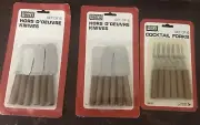 2 New Sets 6 Hor D’oeuvre Knives 1 New Set 6 Cocktail Forks Cooks Tools Vtg