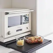 Expandable Microwave Shelf Countertop Organizer – Heavy-Duty Microwave Stand with Drawers & Pull-Out Shelf – Adjustable Kitchen Stand for Small Appliances & StorageBlack,One Size