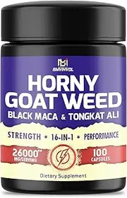 100 Capsules - Horny Goat Weed Supplement 26000mg with Black Maca, Tongkat Ali, Panax Ginseng, Ashwagandha & More