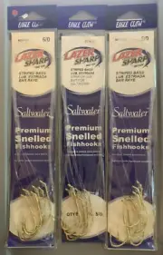 3 Packs Eagle Claw Lazer Sharp Premium Saltwater Striped Bass Snells Size 5/0