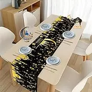 Ramadan Table Runner, Large Eid Mubarak Table Cloth 180CM Long Muslim Table Cover Decoration Islamic Table Decoration Eid Adha Table Runner for Islamic Party, Home, Kitchen, Dining Room Decor (Black)