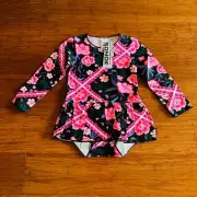 Bonds Girls Tapestry Floral Pink Black Blue Long Sleeve Balletsuit Size BNWT 2
