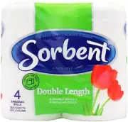 Sorbent Double Length 3 Ply Toilet Tissue (Pack of 4)