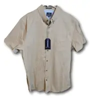 Ben Sherman Mens Beige Short-Sleeve Button-Down Shirt