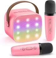 YLL Mini Karaoke Machine for Kids Adults, Portable Bluetooth Rose 2 Mics