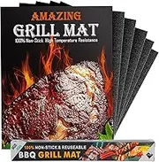 Grill Mats for Outdoor Grill Set of 6, Nonstick BBQ Grill Mats Reusable and Easy to Clean, Baking Mats Works on Gas, Charcoal, Electric Grill (Black: 40x33CM)