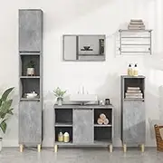 2 Piece Bathroom Furniture Set, Concrete Grey Vanity and Mirror, Engineered Wood Construction, 80x33x60 cm Sink Cabinet
