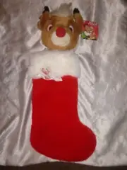 VINTAGE NWT RUDOLPH THE RED NOSED REINDEER PLUSH STOCKING 18"