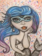 ACEO Mardi Gras Mermaid Fantasy Art Mini Print 2.5 x 3.5 Trading Card KSams