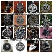 Retro Unisex Wolf Bull Bear Angle Compass Star Pendant Titanium Steel Necklace