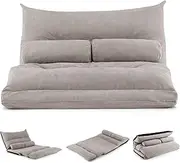 [Giantex] Adjustable Floor Sofa Bed, Foldable Lazy Couch Bed with Adjustable Backrest, Convertible Sofa Sleeper with 2 Lumbar Pillows, Floor Seating for Gaming Living Room Bedroom (Gray)