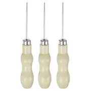3pcs Handwork Sewing Awl Double Gourd Straight Head Punch Hole Tool, Log Color