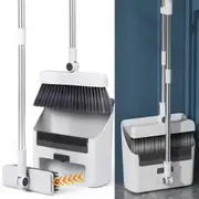 FOHOA Broom with Dustpan Combo Set 3 in 1 Long Handle Broom and Dustpan Set - White
