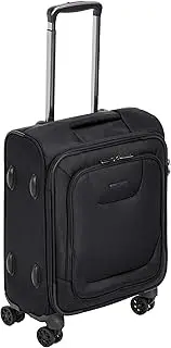 [Amazon Basics] 51cm Carry On Luggage, Softside Suitcase With TSA Lock, 8 Spinner Wheels, Front Exterior Pocket, 3 Interior Pockets For Dry and Damp Clothes/Towels Separately, Black