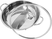 FUNNETOYU Big Cauldron Pots 36cm Divided Hot Pot Cooker Stainless Steel Glass Lid