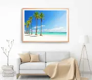 Palm Trees near Sea Print,Sea Wall Art, Blue Sky Framed Beach Wall Art, Coastal