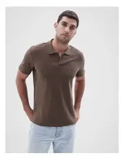 [Unison] Open Collar Pique Polo in Chocolate
