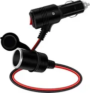 12 V Extension Cigarette Lighter with Switch, Cigarette Lighter Extension with Switch 14AWG Car, Charger Extension Cable 12 V 24 V, for Cars, Trucks, Motorhomes (1 Metre Extension Cable)
