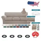 Soft 4-Piece Checkered Sofa Cover - Machine Washable & Water-Resistant, Sand
