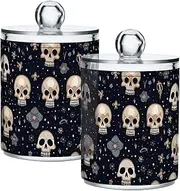 GAIREG Skulls and Floral 2 Pack Cotton Swab Ball Qtip Holder Jar Plastic Container Dispenser with Lid for Bathroom
