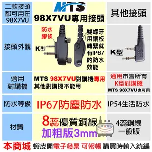 MTS 98X7VU手持麥克風 98X7VU托咪 98X7VU專用 98防水對講機托咪 K型雙螺牙 98X7VU配件