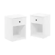 Furinno Lucca Nightstand with One Drawer White Set of 2
