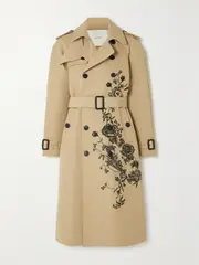 [Adam Lippes] Adam Lippes - Belted Double-breasted Embroidered Twill Trench Coat - Taupe - x small x small Brown