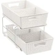 2 Tier Bathroom Organizer Tray Pull-Out Sliding Drawer/Under-Sink Storage, White