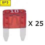 25X ATM Mini Blade Small Car Red 10 Amp Fuse 12V 24V 32V