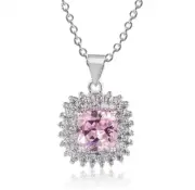 Silver Micro-inlay Pink PrincessCut Cubic Zirconia Pendant Necklace
