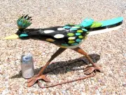 Large Metal Art Roadrunner Bird Hand painted and Distressed Junk Iron, 3