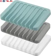tSilicone Soap Dish with Drain, 3 Pcs Bar Soap Holder for Shower/Bathroom