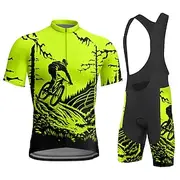 Men's Cycling Jersey with Bib Shorts Short Sleeve Mountain Bike MTB Road Bike Cycling Yellow Red Blue Graphic Bike Clothing Suit 3D Pad Breathable Quick Dry Ba
