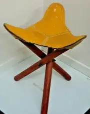 Leather / wood foldaway stool /seat fishing picnic outdoor furniture