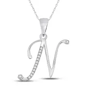 14k White Gold Round Diamond N Initial Letter Pendant 1/20 Cttw